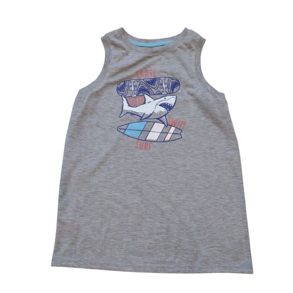 Cat & Jack Tank Top‎ Boys Large 12/14 Gray Shark Skate Sleep Swim Surf Tank Top